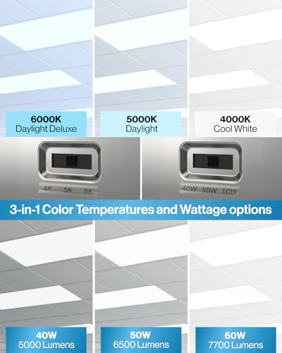 Sunco 24 Pack 2x4 LED Flat Panel Lights, 3CCT Selectable, 40-60W, Dimmable | 7700LM, Selectable Wattage 40W/50W/60W, 3CCT Options 4000K/5000K/6000K, 0-10V, Drop Ceiling Office Lighting Fixture - size: 2x4