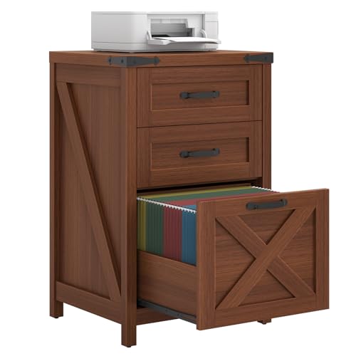 Halitaa Small Farmhouse File Cabinet with 3 Drawers for Home Office, Walnut | Vertical Filing Cabinet Fits Letter and A4 Size, Farmhouse Printer Stand, Under Desk Wooden File Cabinet - color: Walnut, size: 3 Drawers