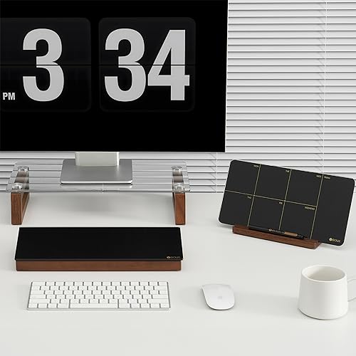 Desktop Black Glass Dry Erase Board with Wood Organizers for Small Office Supplies, Desk Whiteboard with Drawer for Home Office Cubicle, Accessories Included, Yeoux | Build With Soild Walnut Wood & Tempered Glass, Small Office Supplies Storage, For Home a