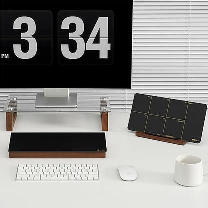 Desktop Black Glass Dry Erase Board with Wood Organizers for Small Office Supplies, Desk Whiteboard with Drawer for Home Office Cubicle, Accessories Included, Yeoux | Build With Soild Walnut Wood & Tempered Glass, Small Office Supplies Storage, For Home a