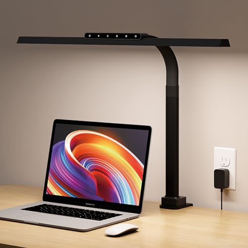 Clamp on Desk Lamp for Home Office, 24W Bright Light with Adapter | Touch Control Computer Lights, Flexible Gooseneck Stepless Dimming Table Lamp for Reading, Study, Workbench