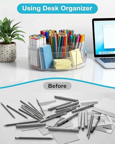 Desktop Rotating Pen Holder, 360° Rotating Acrylic Pen Stand with 6 Compartments, Transparent Marker Storage Box, Suitable for Schools, Offices, Classrooms, and Craft Rooms