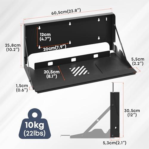 24 Inch Flip Down Keyboard Tray Wall Mount, Fold Down Typing Platform