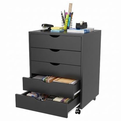 5 Drawer File Cabinet with Wheels, Under Desk Storage Drawers, Black - color: Black, size: 15.75"D x 18.74"W x 25.39"H(5 Drawers)