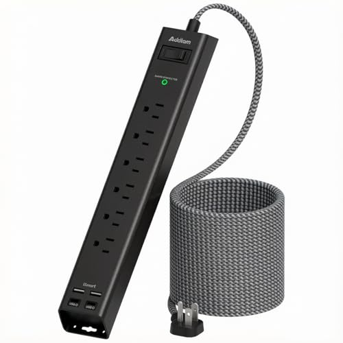 10ft Power Strip Surge Protector with 6 Outlets and 4 USB Ports | 10FT Extension Cord with Flat Plug, Wall Mount Power Strip Charging Station for Home Office, Bedroom, Workshop and Garage - color: Black & Dark Grey, size: 10 FT
