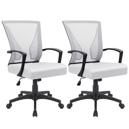 Furmax Office Chair Ergonomic Computer Desk Mesh Chair Mid Back Swivel Lumbar Support with Armrest (2, White) - color: White