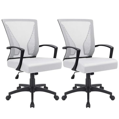 Furmax Office Chair Ergonomic Computer Desk Mesh Chair Mid Back Swivel Lumbar Support with Armrest (2, White) - color: White
