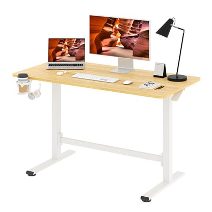 48''Pneumatic Standing Desk,Onepiece Adjustable Height Home Office | Maple 47.2" x 23.6'' Large Home Desk Rolling Computer Workstation with Hooks & Cup Holder,Hidden Casters - color: Maple, size: 4724
