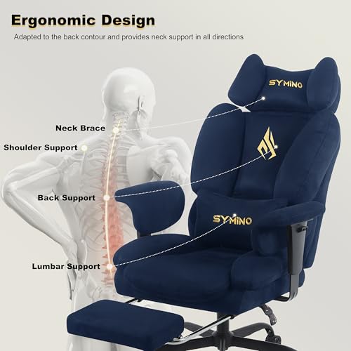 Symino Ergonomic Gaming Chair with Footrest & 155° Recline - color: Darkblue-horn