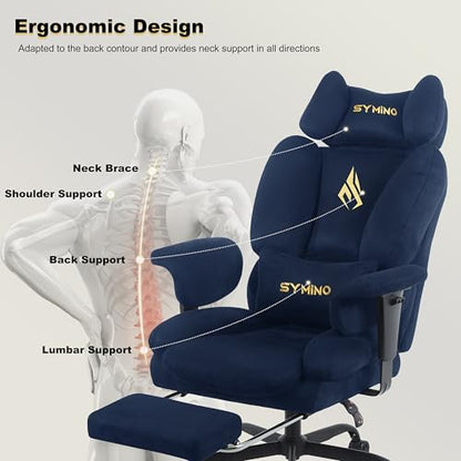 Symino Ergonomic Gaming Chair with Footrest & 155° Recline - color: Darkblue-horn