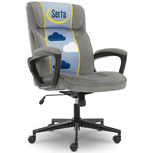 Serta Executive Office Chair Lumbar Support, Padded Arms Microfiber Chair | Hannah, Firm Seat Cushion & Body Pillow, Ergonomic Work from Home Chair for Back Pain Relief, Adjustable Height & Tilt, Gray - color: Black/Grey