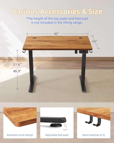 YIHAYO Electric Standing Desk, 40 x 24 Inches Stand Up Desk with Splice Board, Adjustable Height Desk, Computer Desk for Home Office, Black Frame/Rustic Brown Top - color: Black Frame/Rustic Brown Top, size: 40*24 Inch