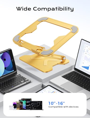 JCZT Adjustable Laptop Stand for Desk, Metal Foldable Laptop Riser, Gold | Ergonomic Portable Laptop Stand, Ventilated Cooling Computer Notebook Holder for MacBook Air Pro, All 10-16'' Laptops - color: Gold