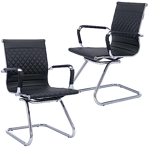 BESTANO Office Guest Chairs Reception Chairs Waiting Room Chairs Set of 2 Conference Room Chair with Mid Back, Modern PU Leather Desk Chairs, Black - color: Black