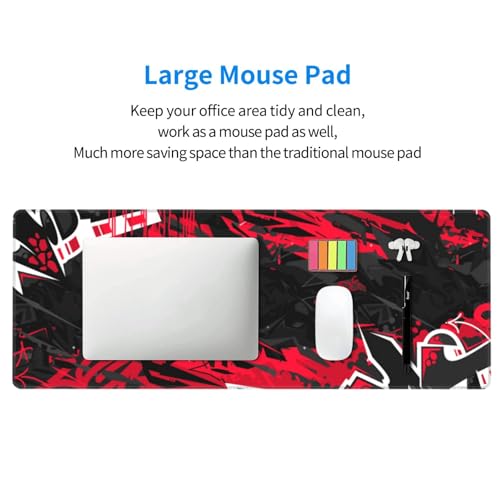 Gaming Mouse Pad, with Stitched Edges, Dark Black Urban Street Art Graffiti Mouse Mat, Extended XL Mousepad with Anti-Slip Base, Cool Large Mouse Pad for Desk, 31.5 x 11.8 in - color: Dark Black Urban Street Art Graffiti