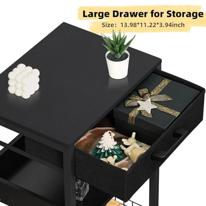 Lerliuo 3-Tier Printer Stand with Fabric Drawer and Shelves, Pure Black | Three-tier printer stand with fabric drawer and two shelves for paper, office supplies, scanners and fax machines - color: Pure Black