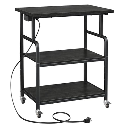 YAOHUOO 3 Tier Large Printer Stand with Power Outlet/Adjustable Shelf - color: Black, size: 23.6"×19.6"
