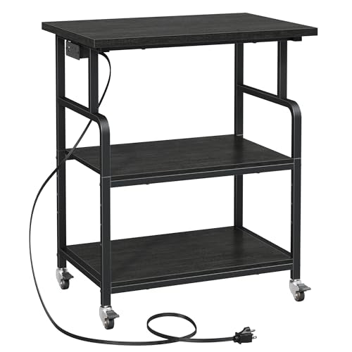 YAOHUOO 3 Tier Large Printer Stand with Power Outlet/Adjustable Shelf - color: Black, size: 23.6"×19.6"