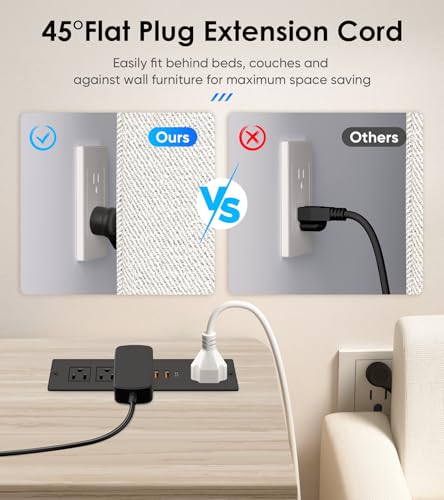 Recessed Power Strip with PD 20W USB-C, Flush Mounted Drawer Outlet, 4 Outlets & 3 USB Ports, Conference Desktop Built in Power Strip, 6FT Extension Cord(Black) - size: 6FT, style: 20W-2A1C-Black