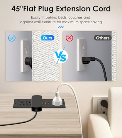Recessed Power Strip with PD 20W USB-C, Flush Mounted Drawer Outlet, 4 Outlets & 3 USB Ports, Conference Desktop Built in Power Strip, 6FT Extension Cord(Black) - size: 6FT, style: 20W-2A1C-Black