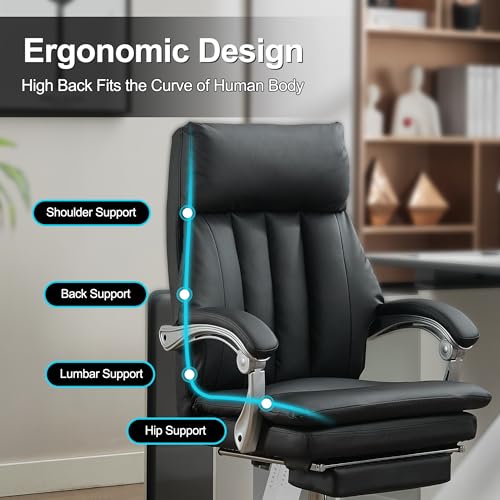 Okeysen Office Chair with Foot Rest, Ergonomic High Back Executive Desk Chair with Wheels, 360 Swivel Reclining Computer Task Chair for Home Office (Black) - color: Black