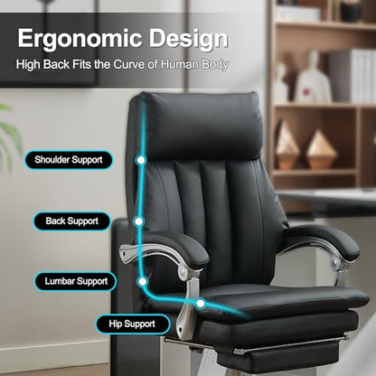 Okeysen Office Chair with Foot Rest, Ergonomic High Back Executive Desk Chair with Wheels, 360 Swivel Reclining Computer Task Chair for Home Office (Black) - color: Black