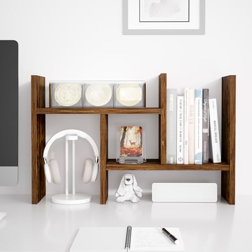 Jerry & Maggie Desktop Organizer Office Storage Rack Adjustable Wood Display Shelf Free Style Double H, Multi-Functional Mini Bookshelf for Desk Natural Stand (Natural Wood Tone) - color: Natural Wood Tone