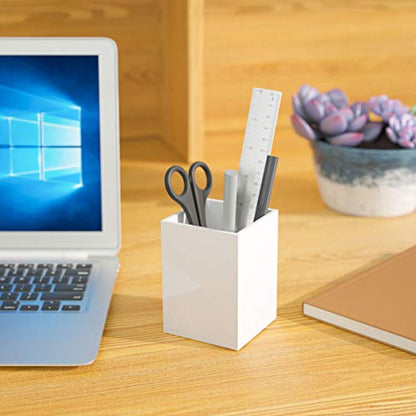 NIUBEE White Acrylic Pen Holder 4 Pack, Desktop Pencil Cup Stationery Organizer for Office Desk Accessory - color: White