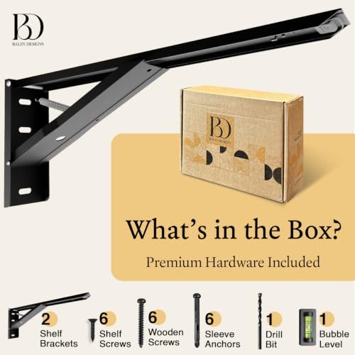 Balin Designs Folding Shelf Brackets 20 Inch Heavy Duty, Set of 2, 500 lbs, Collapsible Bracket with Locking Hinge for Fold Down Table, Wall Mounted Desk, Workbench, Laundry Room – Space Saving