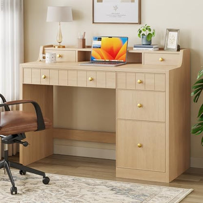 Office Desk with Drawers, 47" Wide Small Desk with File Drawer, Study Table Wood Writing Desk with Long Monitor Stand for Bedroom,Home Office