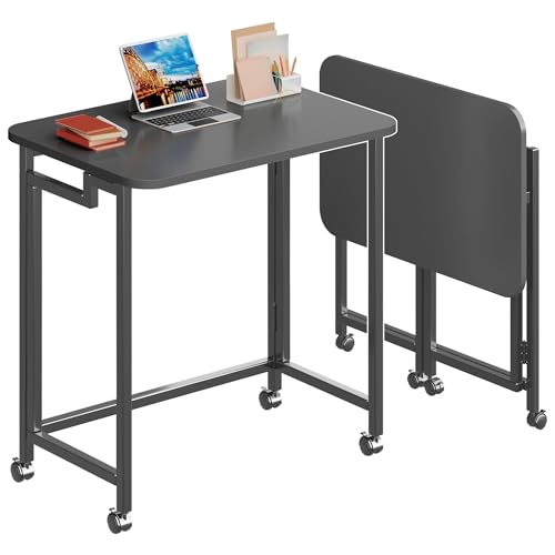 4NM 23.6" Mobile Small Rolling Computer Desk, Folding Laptop Cart Table with Wheels, Portable Office Desk for Small Space Couch Bed - All Black - color: All Black, size: 23.6"