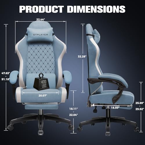 GTPLAYER Gaming Chair, Ergonomic Computer Chair with Footrest and Lumbar Support, High Back Recliner Chair 350lbs, Height Adjustable for Home Office, Light Blue - color: Light Blue