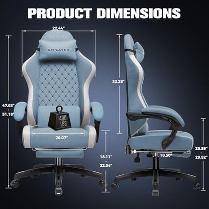 GTPLAYER Gaming Chair, Ergonomic Computer Chair with Footrest and Lumbar Support, High Back Recliner Chair 350lbs, Height Adjustable for Home Office, Light Blue - color: Light Blue
