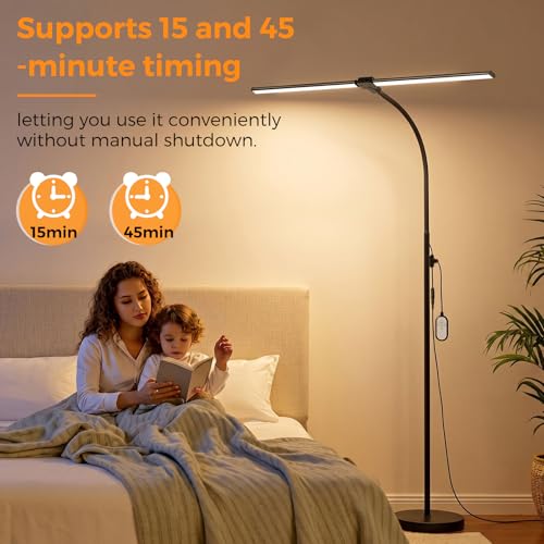 LED Floor Lamp 20W 1400LM Adjustable Neck, Bright Color Changing Light - color: Black