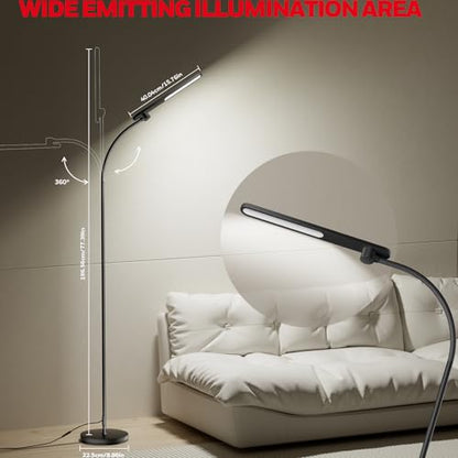 Honeywell LED Floor Lamp with Remote, CRI97 Dimmable Gooseneck 77" Black | 96 Sunturalux LED Beads 3 Color Temps 3000K-5000K,Wireless Remote,Modern Standing Lamp for Living Room Bedroom Office Reading - color: New Black