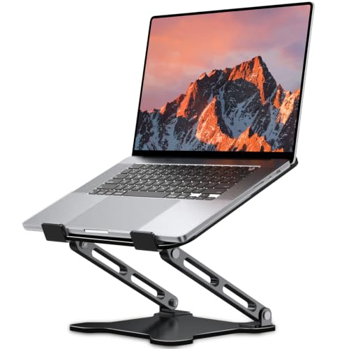 LOXP Adjustable Laptop Stand for Desk, Portable Airflow Laptop Riser Holder | Metal, Foldable, Ergonomic, Computer Notebook Stand Perfect for Home Desk, Office, Coffee Shops, Travel, 10-15.6" Laptops - color: Classic Black