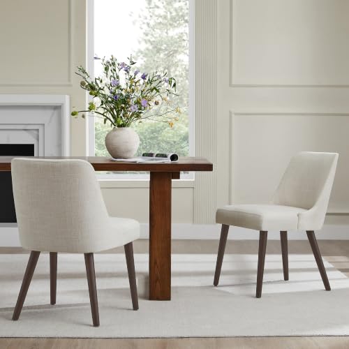CHITA Mid-Century Modern Dining Chair, Set of 2, Ivory | Upholstered Dining Chairs for Dining Room Living Room, Dining Room Chairs with Sturdy Wood Frame, Fabric Accent Chair - color: Ivory in Contemporary-fabric, 2pcs