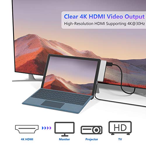 Surface Pro 7 USB C Hub, 6-in-2 Aluminum Surface Pro 2019 Dock with 4K HDMI Adapter+ USB C Audio & Data Transfer Port +2 USB 3.0+SD/TF Card Reader, Converter Combo Adaptor for Surface Pro 7 - color: Silver