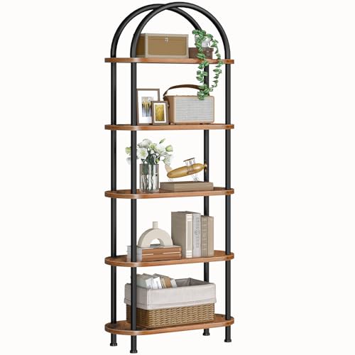 HOOBRO 5 Tier Open Bookshelf, Industrial Arched Bookcase Display Shelf Rack, Wooden Bookcase Storage Shelf Metal Frame, Tall Storage Organizer for Home, Easy Assembly, Rustic Brown BF176SJ01 - color: Rustic Brown