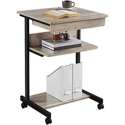Yaheetech Tiny Mobile Computer Desk, 3-Tier Rolling Cart with Drawer, Gray - color: Grey
