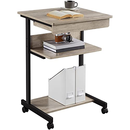Yaheetech Tiny Mobile Computer Desk, 3-Tier Rolling Cart with Drawer, Gray - color: Grey
