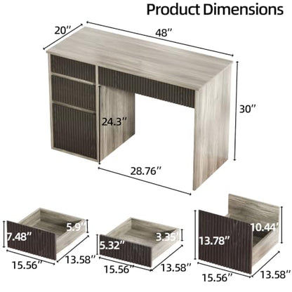 4 EVER WINNER Computer Desk with Drawers, 48 Inch Fluted Desk with Storage - color: Grey, size: 48 Inch