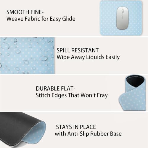 Mouse Pad for Desk with Stitched Edge, Premium Cute Washable Mouse Pads. Computer Mousepad with Non-Slip Rubber Base, Mousepads for Laptop, 9.25x7.75x0.12 inch (Aqua Dots) - color: Aqua Dots