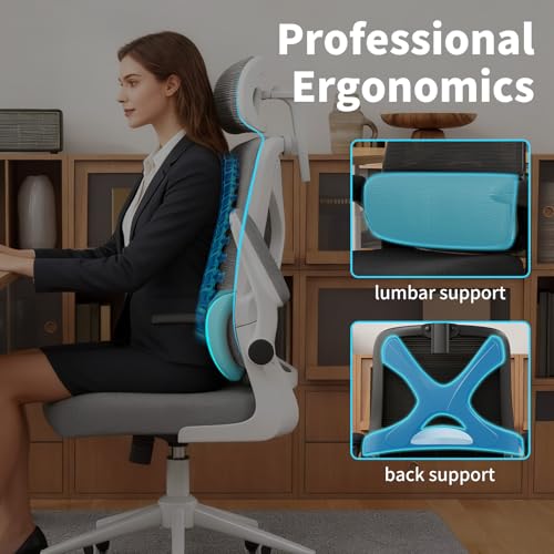 Ergonomic Office Chair - Desk Chair with Adjustable Headrest Lumbar Support Computer Chair - Mesh Comfy Chair with Flip-up Armrests - Gaming Chairs for Adults Home Office (Black+Black) - color: Black+black