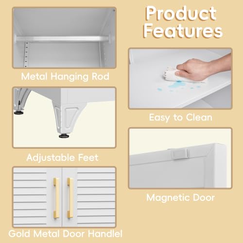 Steeloong 86"Armoire Wardrobe Close,Metal Wardrobe Cabinet with Hanging Rod | White Closet Cabinet with Doors and Adjustable Shelves,Freestanding Clothing Storage Cabinets for Bedroom Office,Gym,Hospital - color: White, style: 86"H Wardrobe
