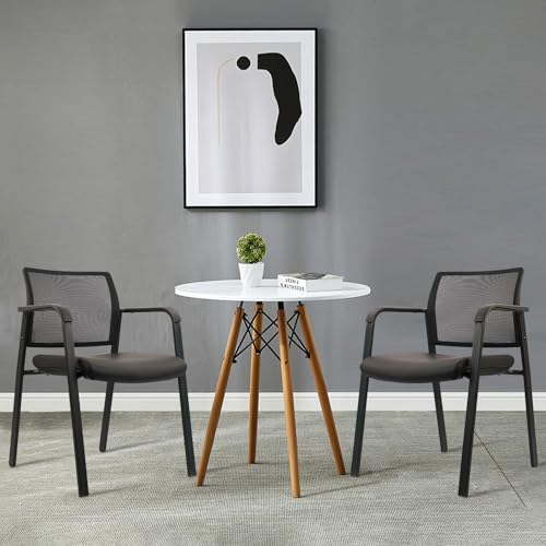 CLATINA Mesh Back Stacking Arm Chairs for Waiting Area, Side Desk Chair with Leather Seat and Ergonomic Lumbar Support for Office School Church Classroom Guest Customer Reception Black 2PK - size: 2 Pack