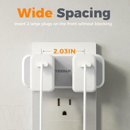 TESSAN Wall Outlet Extender, Multi Plug Mini Wall Expander, Grey - color: Grey with USB-C, size: 7 Outlets