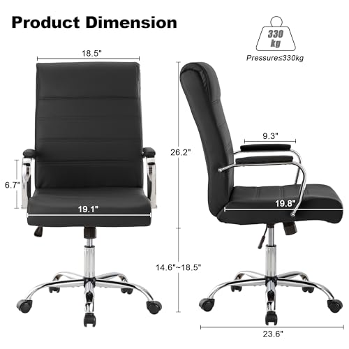 Office Desk Chair,Modern Leather Conference Room Chairs,High Back Ergonomic Home ofiice Chair,Adjustable Height Swivel Executive Computer Chair with Armrest and Padded Seat,Black - color: Black