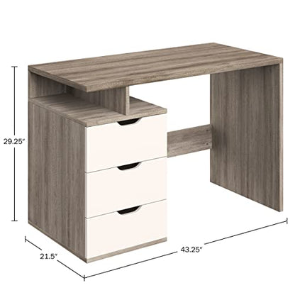 Lavish Home Computer Desk with 3-Drawer File Cabinet, Natural and White