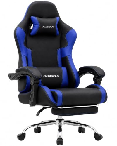 Dowinx Ergonomic Gaming Chair with Footrest & Massage Lumbar, 2D-Linkage Armrests for Computer Chair 330lbs with Headrest Pillow for Office, Home, Streaming and Long Gaming Sessions, Fabric Dark Blue - color: Dark Blue